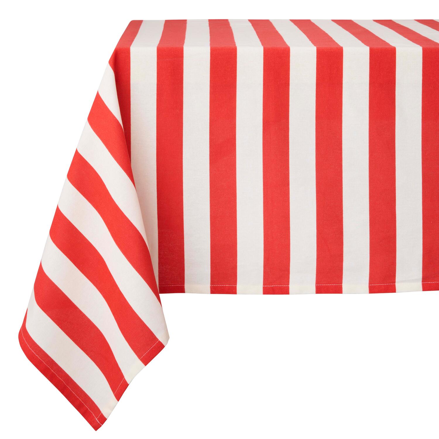 Stribet dug, rød/hvid - 140x250 cm.